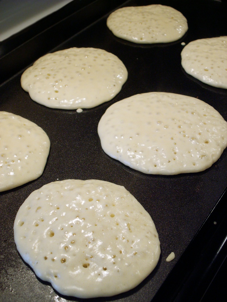 pancakes on griddle