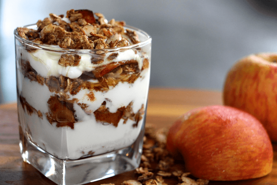 Cinnamon Apple Yogurt Parfait with Protein Granola