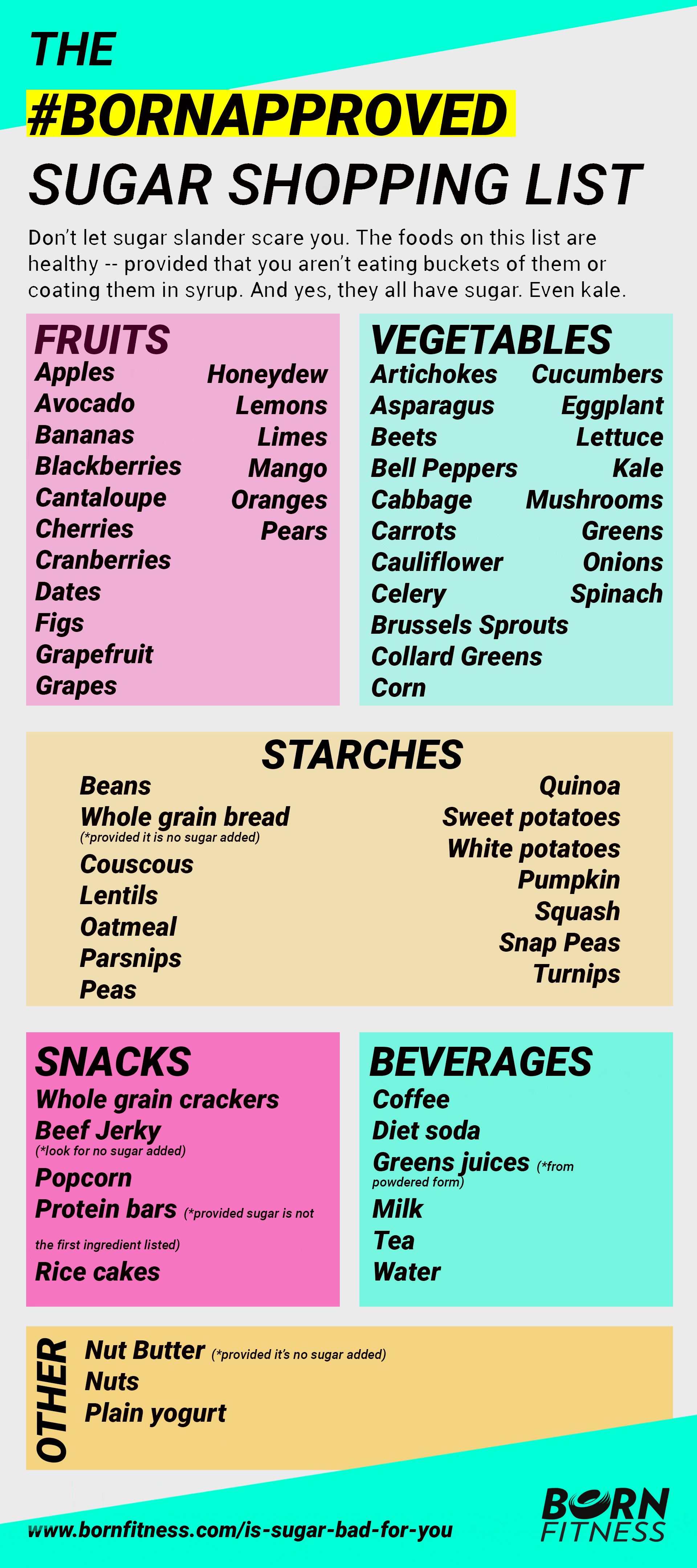 A list of healthy foods that contain sugar. 
