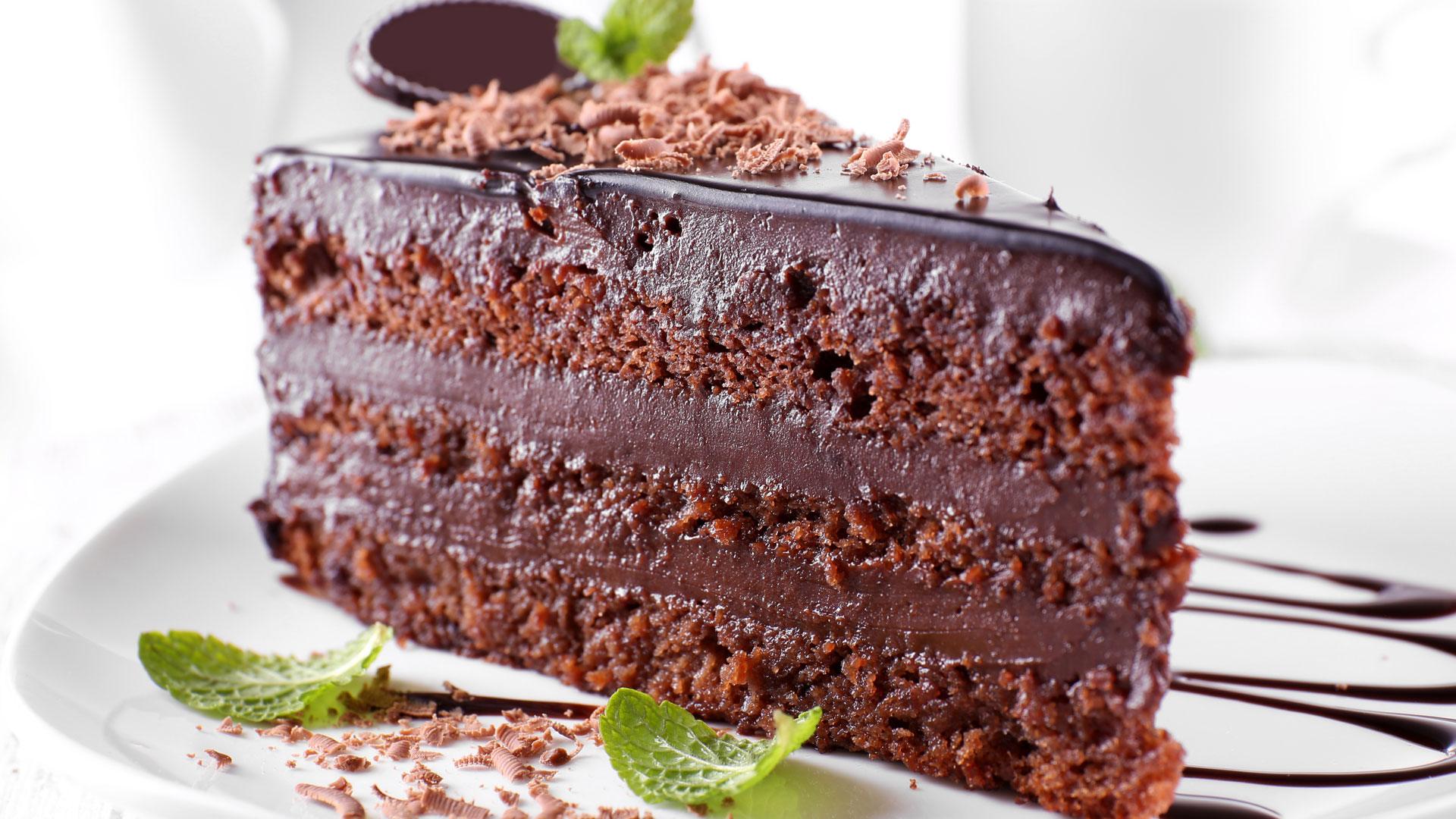 A rich piece of chocolate cake.