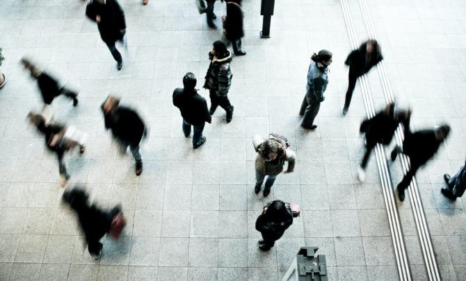 busy crowd of people walking