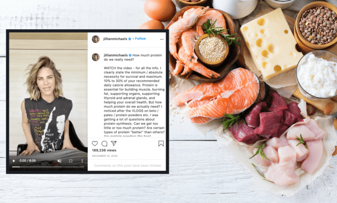 Jillian Michaels Instagram post about protein consumption