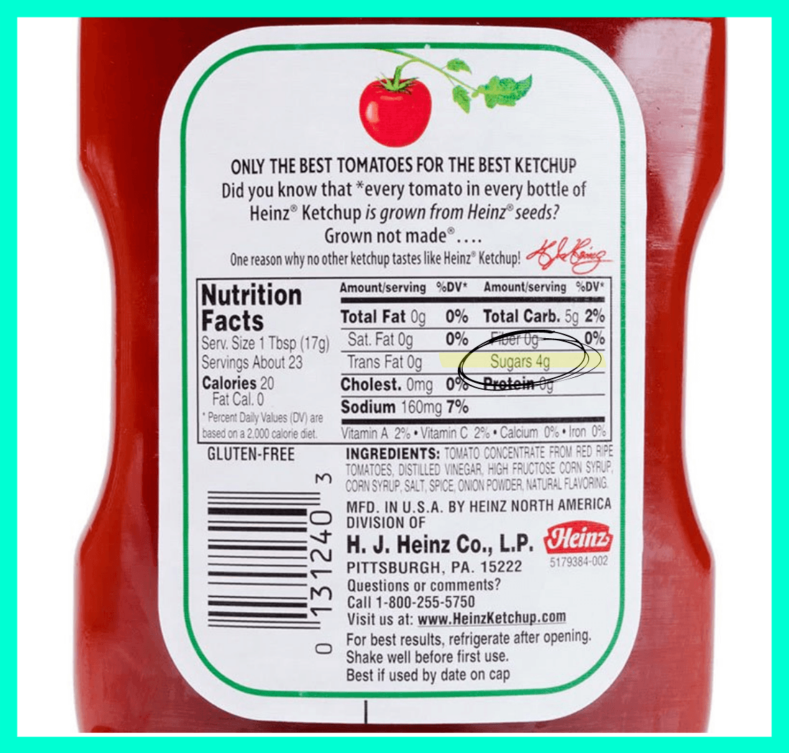 ketchup nutrition label sugar content