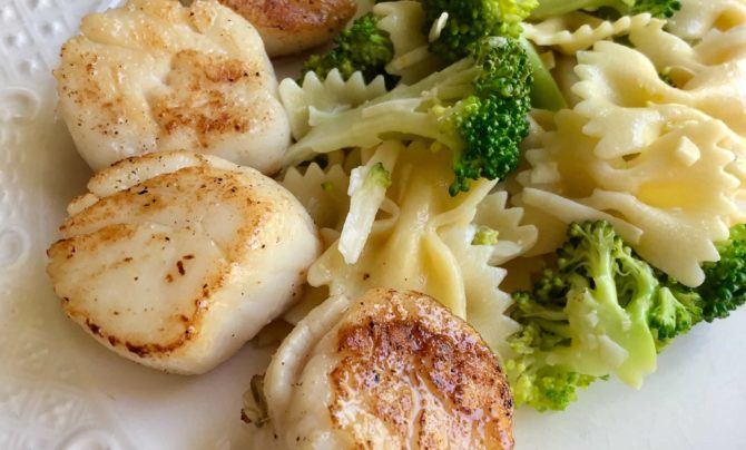 Garlic Lemon Pasta Salad with Seared Scallops