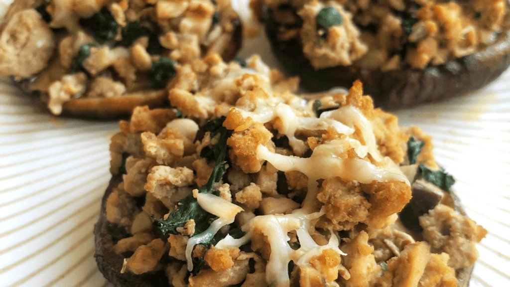 Turkey and Kale Stuffed Shiitake Mushrooms