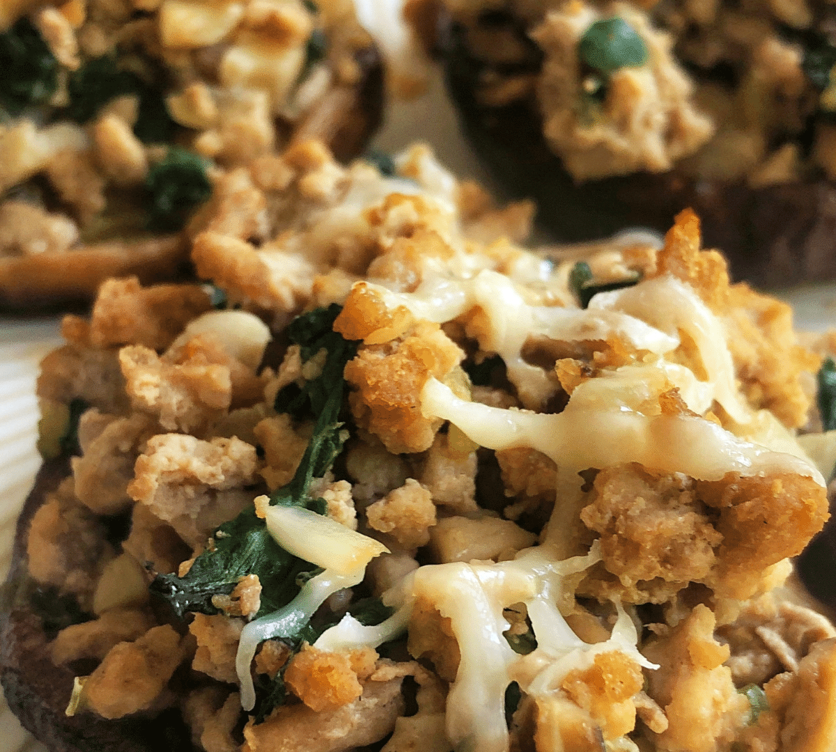 Turkey and Kale Stuffed Shiitake Mushrooms