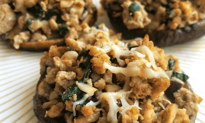 Turkey and Kale Stuffed Shiitake Mushrooms