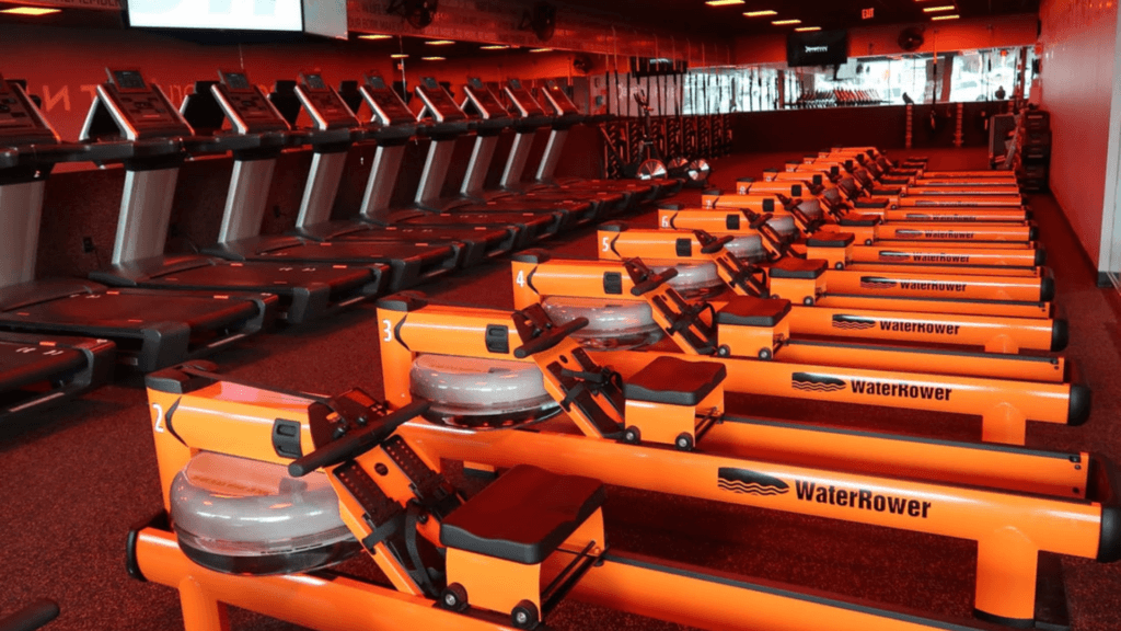 an orange theory workout room